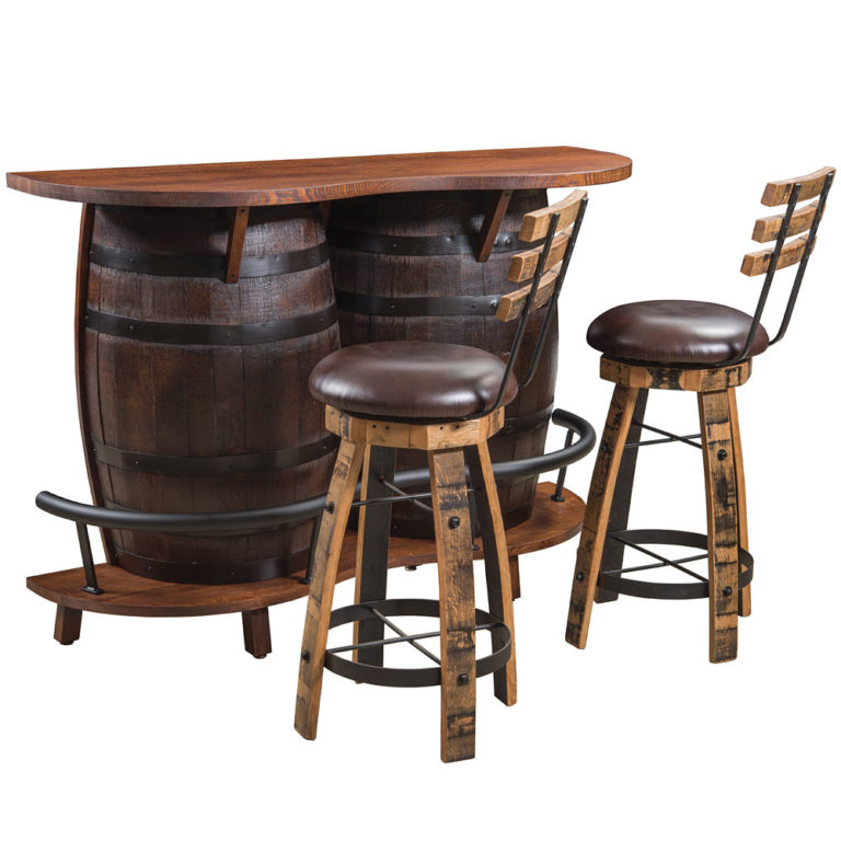 Jack Daniels Barrel Table and Bar Stools 5 Pc Set - Stewart Roth Furniture